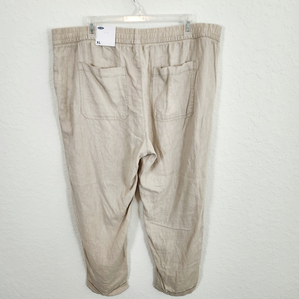 Old Navy | NWT Linen Blend Wide Leg Tie Waist Pants Tan XL - Picture 3 of 5